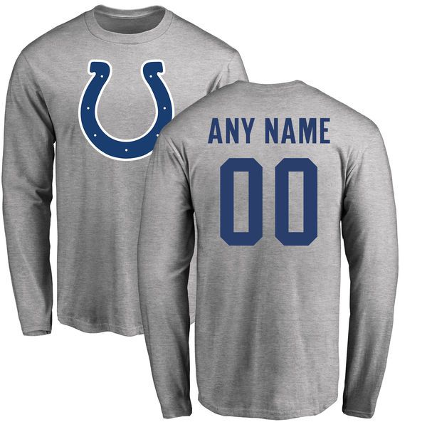 Men Indianapolis Colts NFL Pro Line Ash Custom Name and Number Logo Long Sleeve T-Shirt